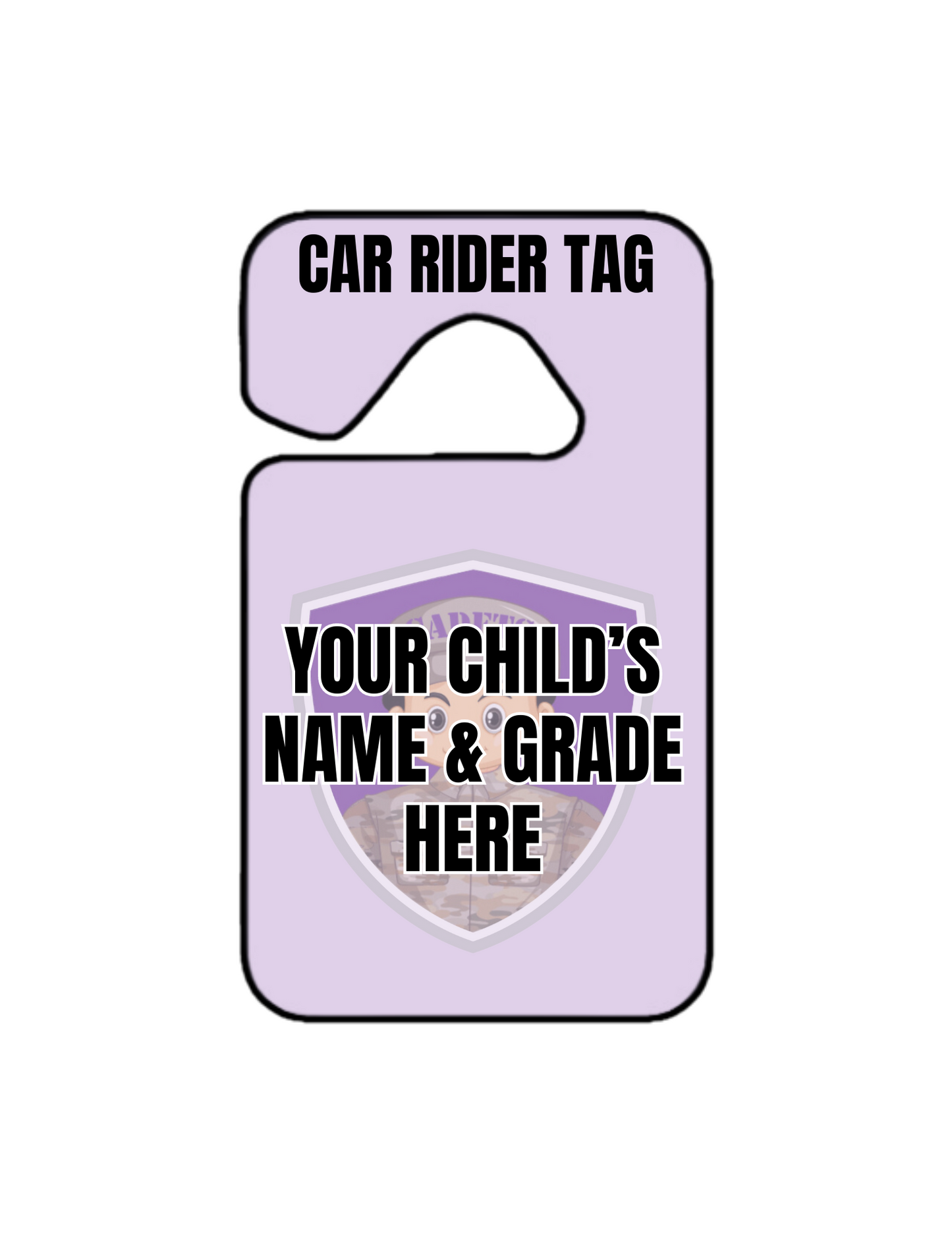 PCS-CUSTOM CAR RIDER TAG PLACARD